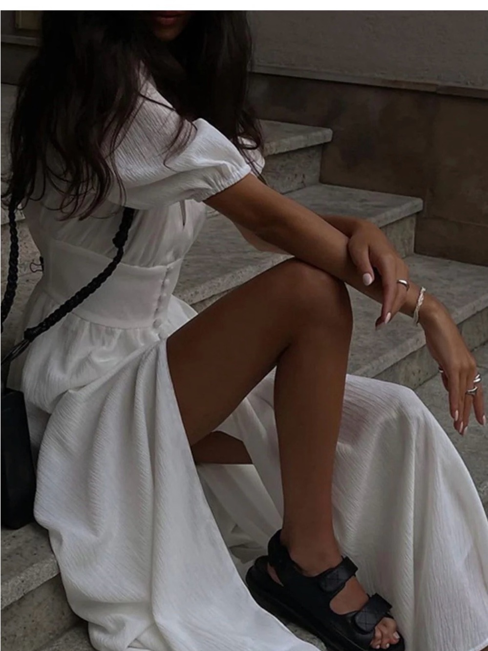 Commense White Deep V Button-Front Maxi Dress - Picture 3 of 8